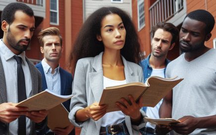 A group of people inspect community by-laws.