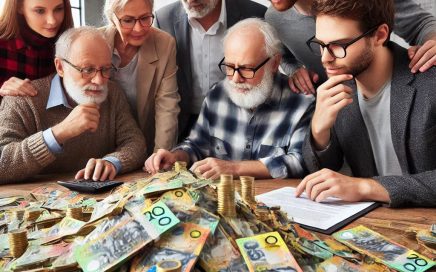 People at a table with piles of money